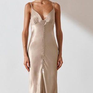 SHONA JOY LA LUNE BIAS SLIP DRESS - GOLD (SIZE 2)